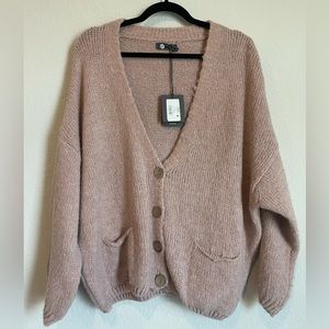 Made in Italy Blush Pink Wool Blend Button Front Sweater size Large